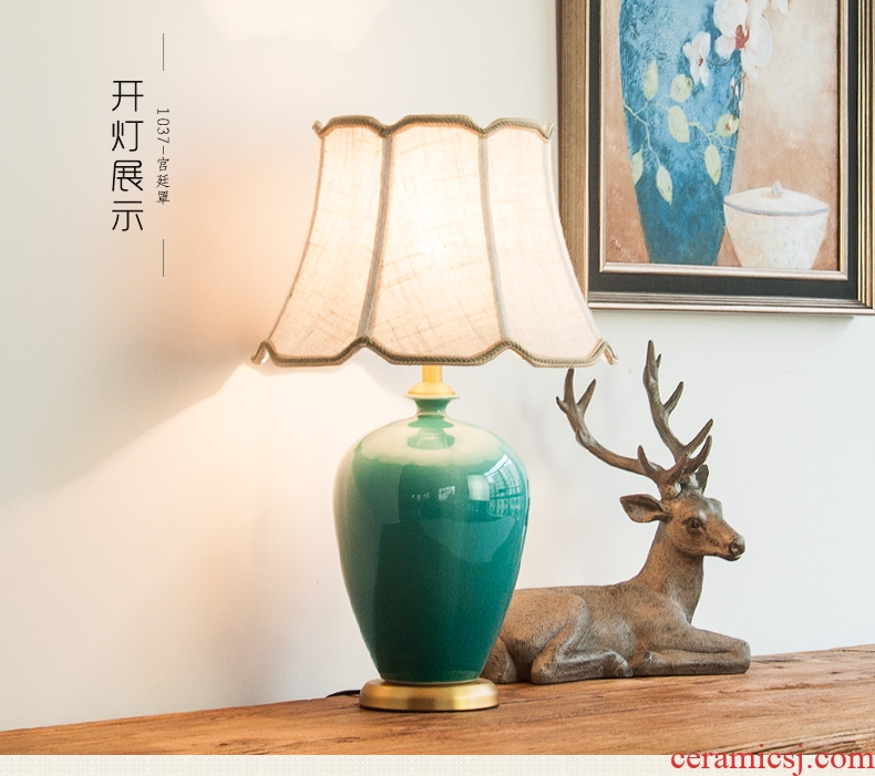 Ceramic lamp bedroom berth lamp light the luxury of modern American new Chinese style restoring ancient ways is green sweet full copper lamps and lanterns