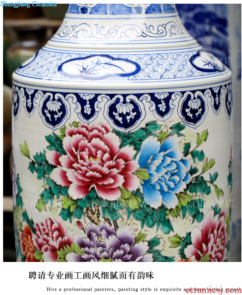 Jingdezhen ceramic powder enamel vase peony flowers prosperous big household furnishing articles sitting room of large hotel decoration