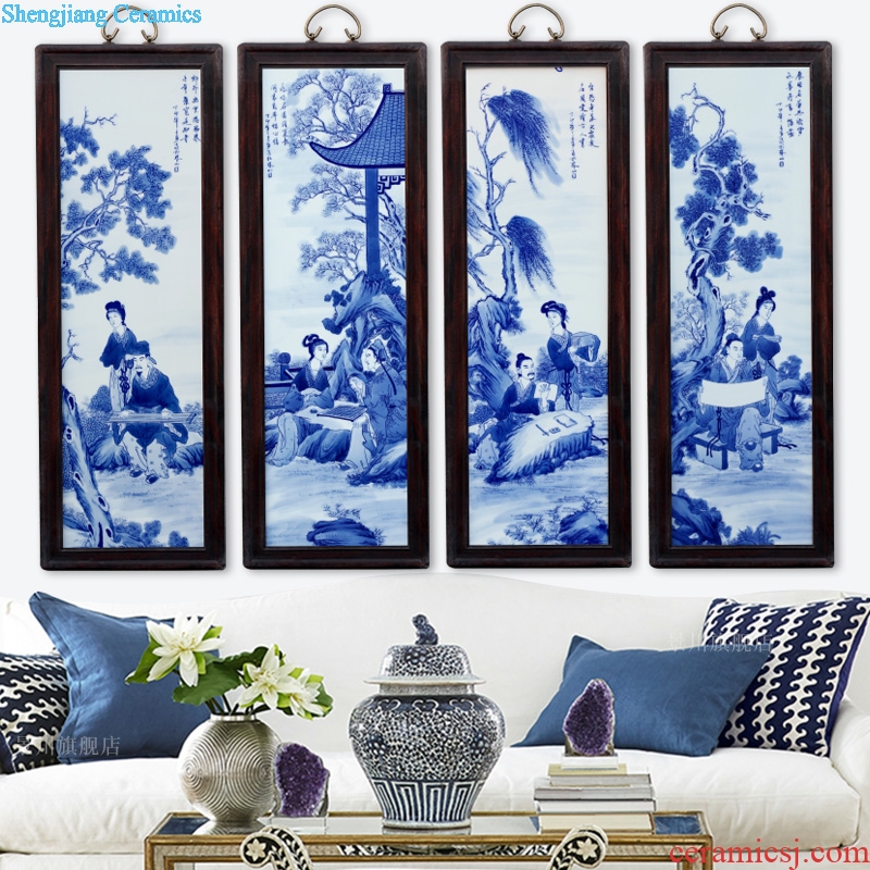 Jingdezhen ceramic painting hand-painted piano chess calligraphy and painting porcelain plate four screen painter in the sitting room sofa setting wall hang a picture