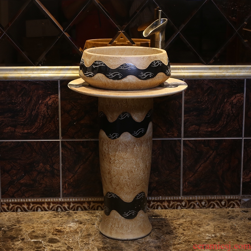 JingYan retro wave art pillar basin ceramic basin of pillar type lavatory basin vertical lavabo one-piece column
