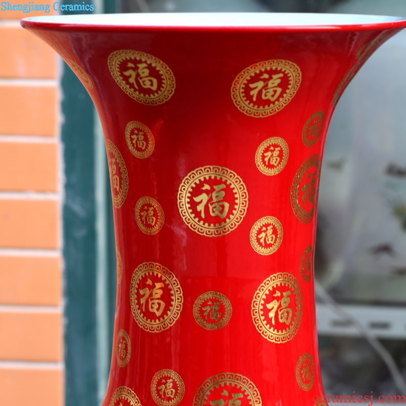 Chinese red Jin Fu porcelain of jingdezhen ceramic vase of large festive wedding big sitting room furnishing articles 1.2 2 meters