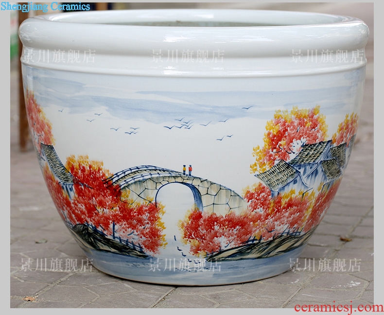 Hand-painted nostalgia figure the goldfish bowl of jingdezhen ceramic turtle pond lily cylinder home sitting room courtyard of large furnishing articles