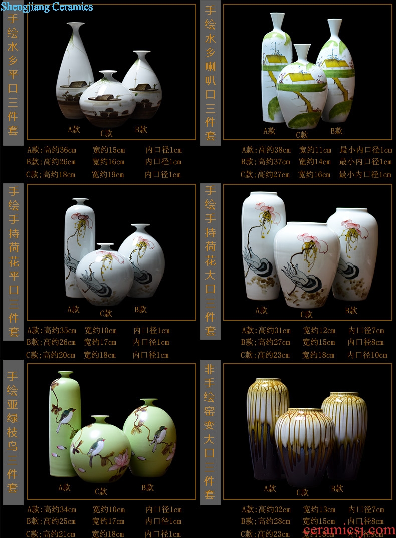 Jingdezhen hand-painted ceramic fashion home furnishing articles hydroponic dry flower arranging flowers sitting room lucky bamboo vase three-piece suit