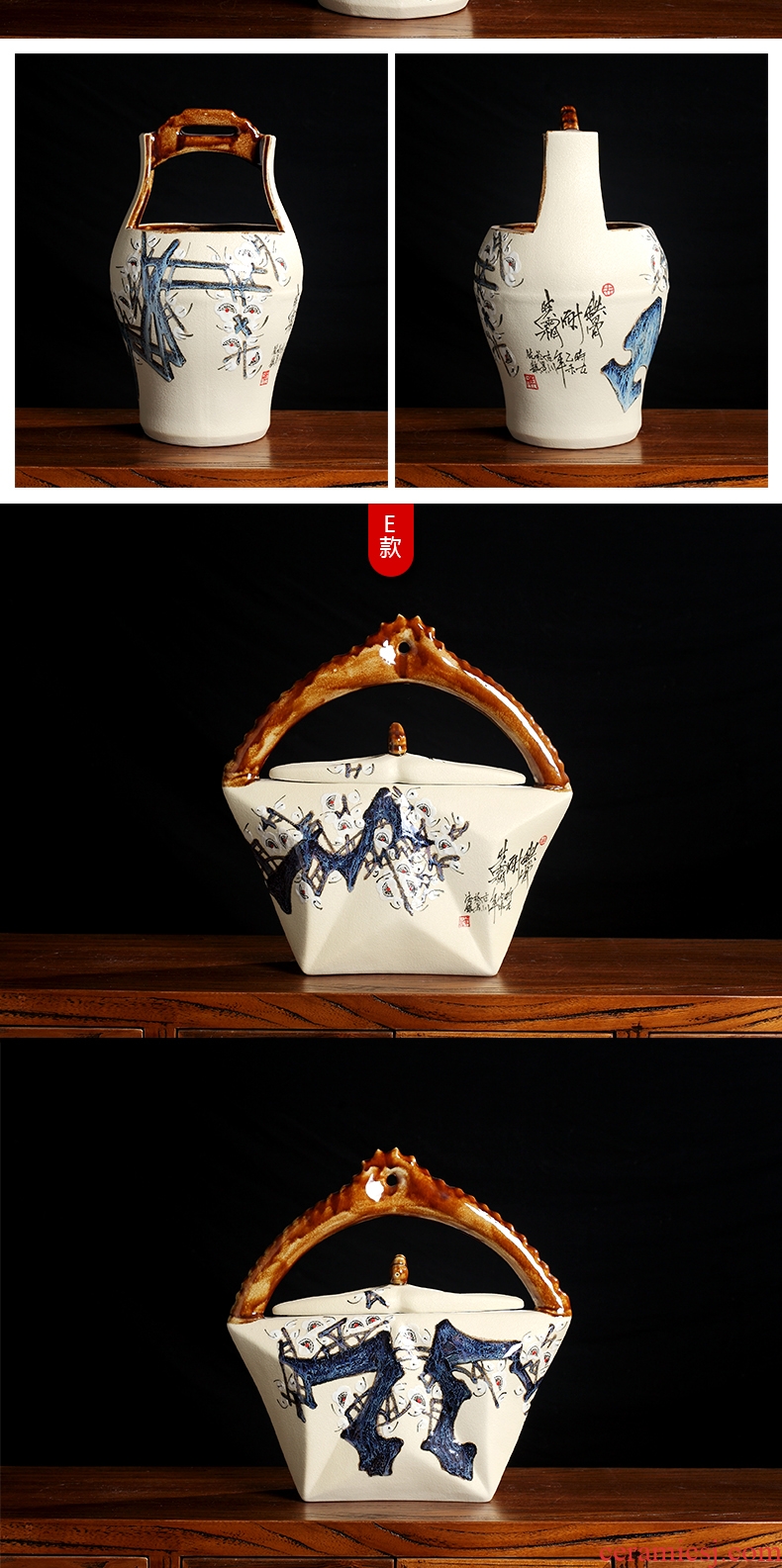 Creative teapots manual furnishing articles of jingdezhen ceramics antique Chinese style rich ancient frame wine sitting room adornment handicraft