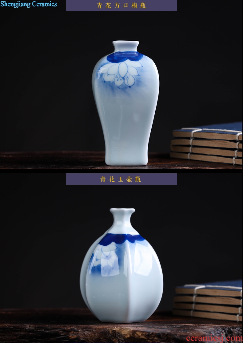 Jingdezhen ceramics mini handmade blue glaze floret bottle furnishing articles flowers pet decorative porcelain decoration