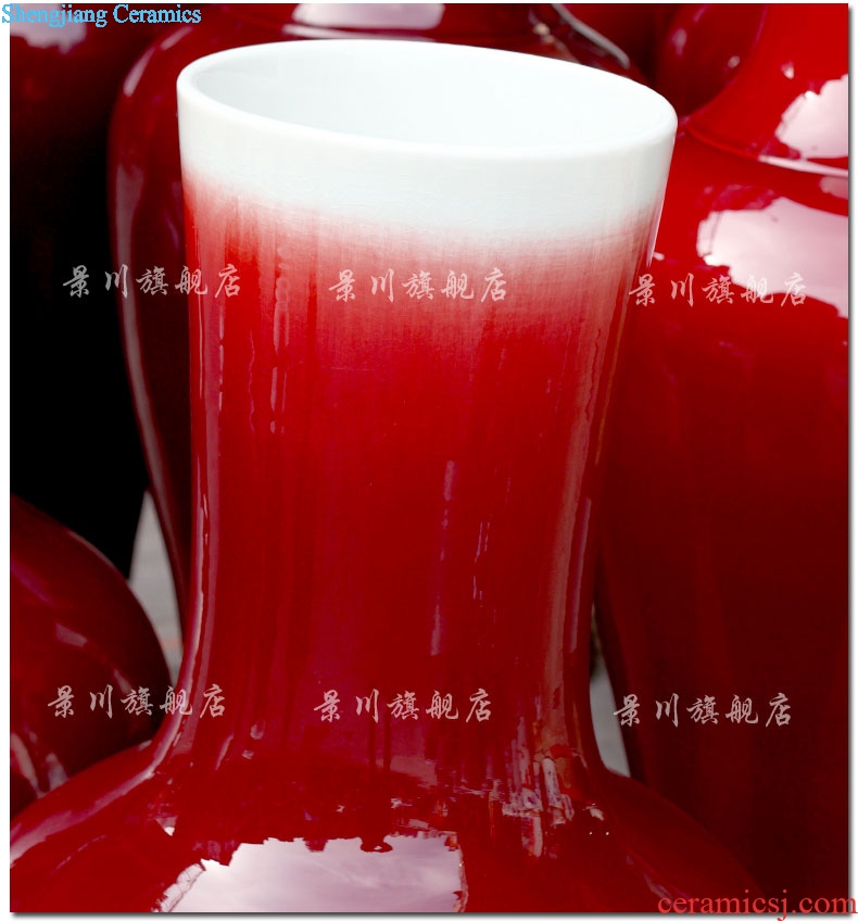 Jingdezhen China red ceramics dried flowers flower arrangement ruby red big vase household hotels sitting room be born modern large furnishing articles