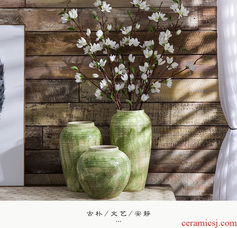 American ceramic green European crude some ceramic pot vase dried flower simulation flower furnishing articles sitting room the flower vase