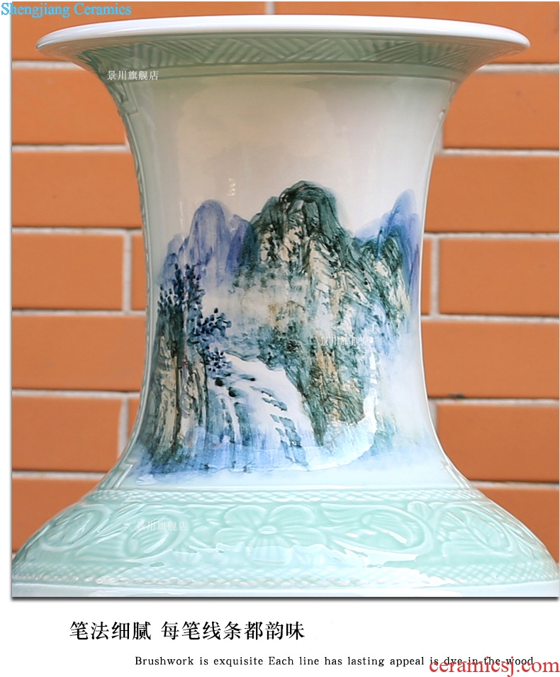 Jingdezhen ceramics hand-painted mountain stream figure sitting room of large vase study Chinese large household furnishing articles