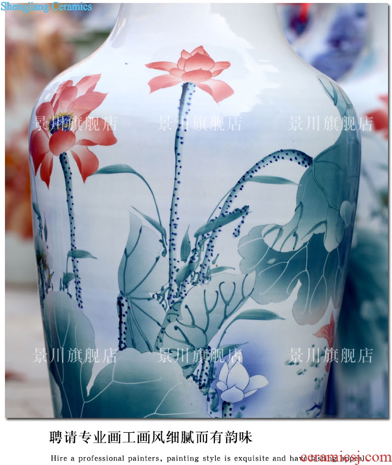 Hand painted green lotus lotus hotel porcelain of jingdezhen ceramic floor big vase sitting room adornment is placed