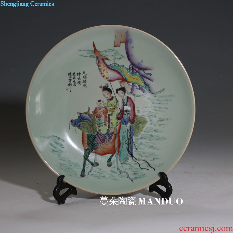 Jingdezhen hand-painted pastel imitation porcelain in the late qing dynasty of the republic of China the butterfly figure painting of flowers and figure decorative porcelain antique nostalgia