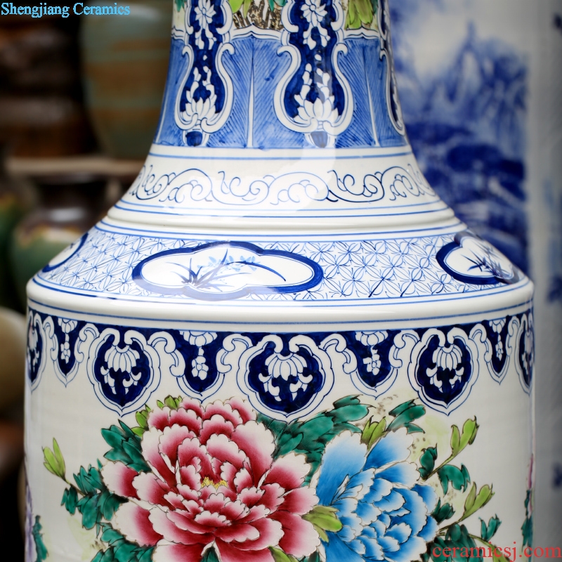 Jingdezhen ceramic powder enamel vase peony flowers prosperous big household furnishing articles sitting room of large hotel decoration