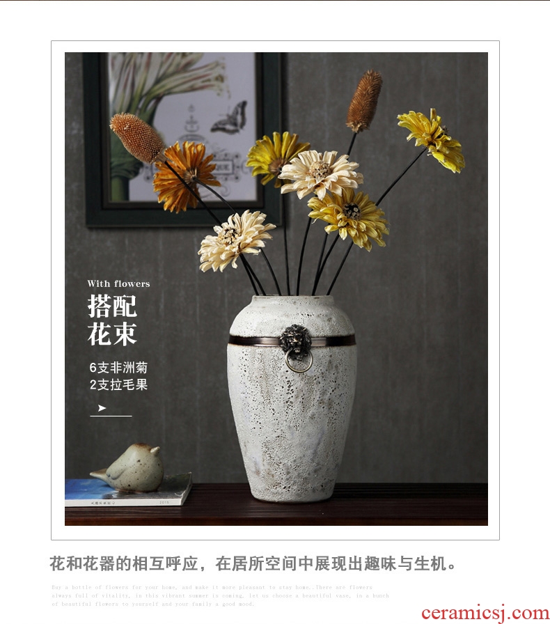 Sitting room of contemporary and contracted dry ceramic vase household Japanese literary small pure and fresh and coarse pottery flower arranging machine accessories