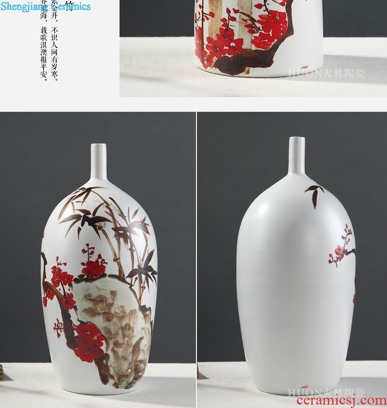 Jingdezhen ceramics vase painting hong mei bamboo original modern contracted decorate the sitting room of Chinese style household furnishing articles