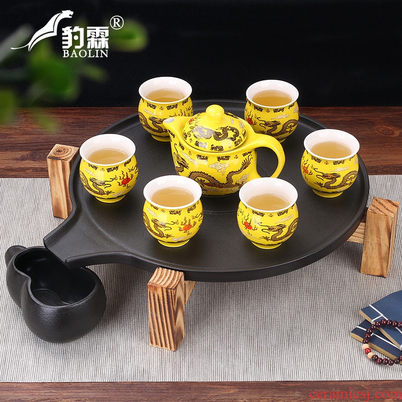 Leopard lam automatic lazy graphite purple ceramic kung fu tea set tea tray small tea home poor pallet