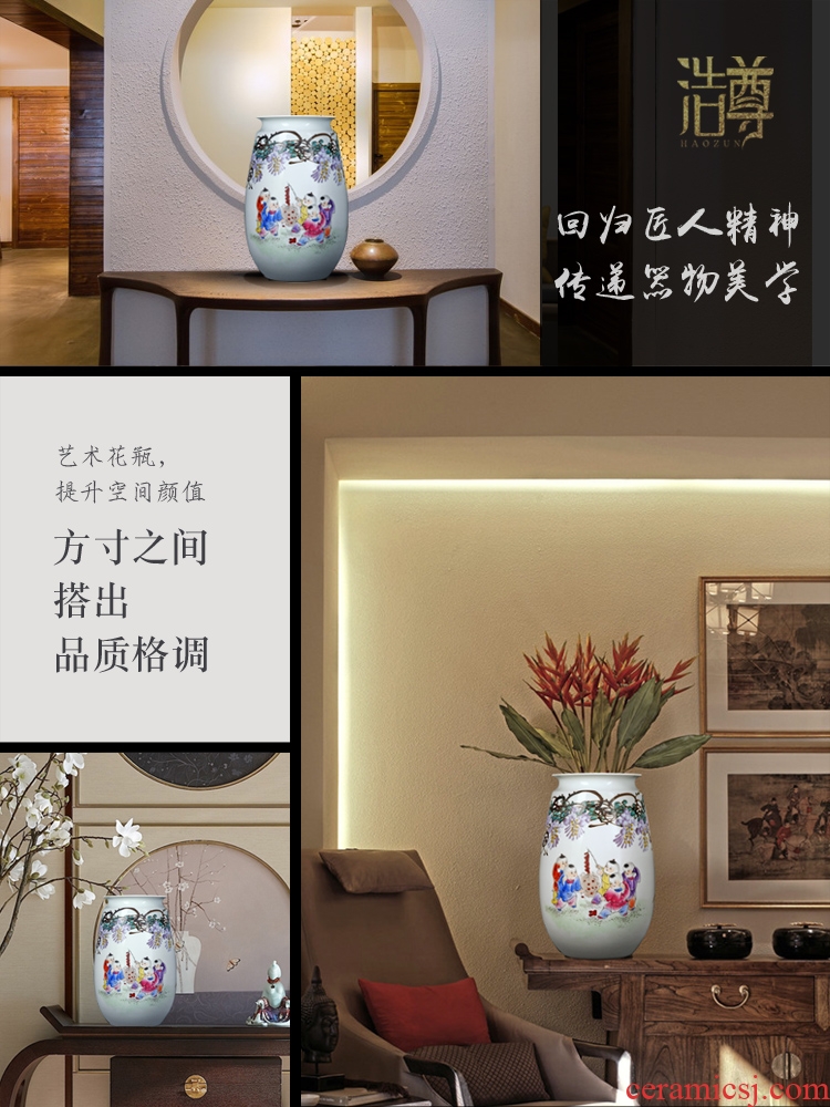 Jingdezhen ceramics hand-painted pastel boys vase baby figure sitting room place flower arranging Chinese decorative arts and crafts