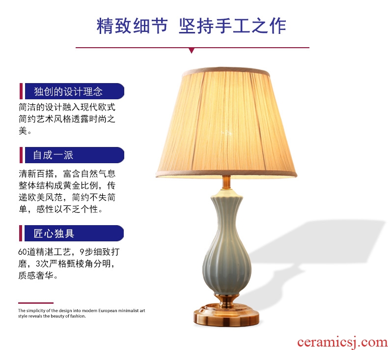 Ceramic lamp lamp of bedroom the head of a bed creative fashion warm warm light contemporary and contracted marriage remote American desk lamp