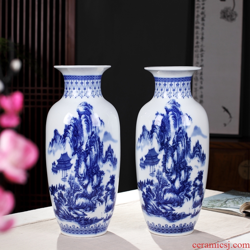 Jingdezhen ceramics blue and white porcelain vase furnishing articles sitting room flower arrangement bedroom office lucky bamboo decorative arts and crafts