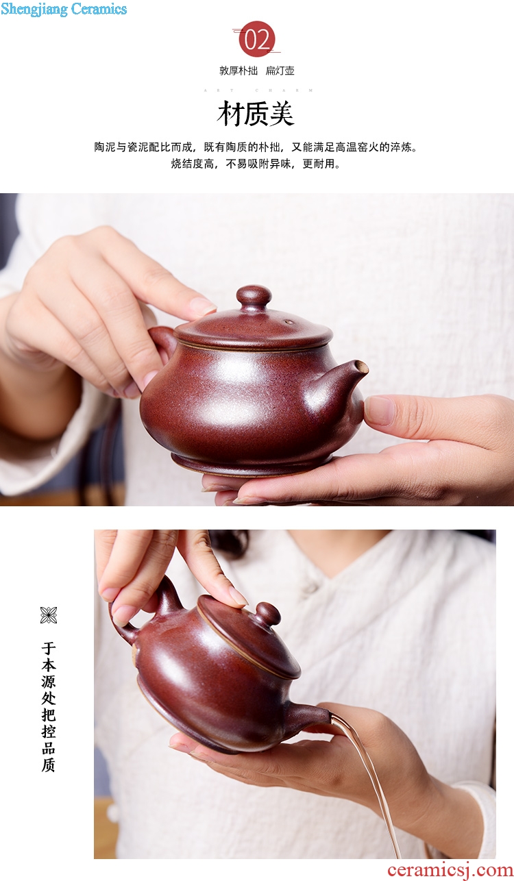 Jingdezhen TaoXiChuan new handmade ceramic flat bulb kung fu tea set of violet arenaceous the teapot