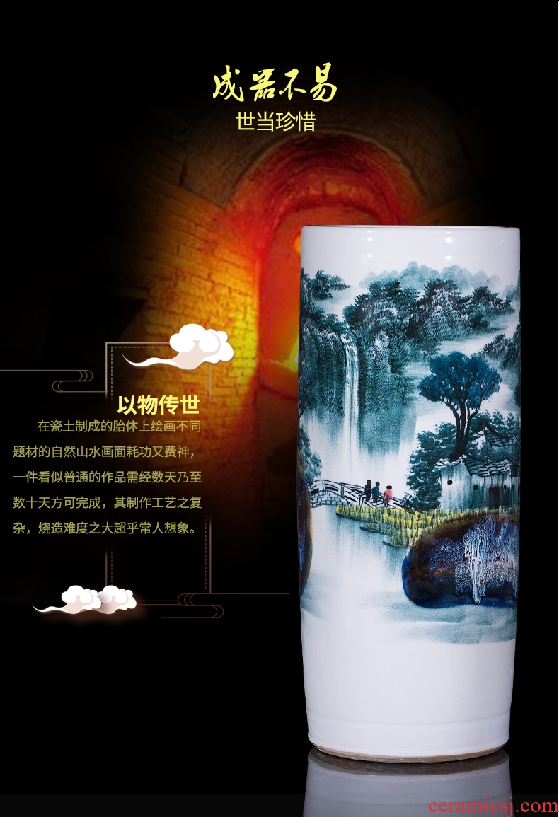 Jingdezhen ceramics famous master hand of large blue and white porcelain vase painting scroll cylinder sitting room place