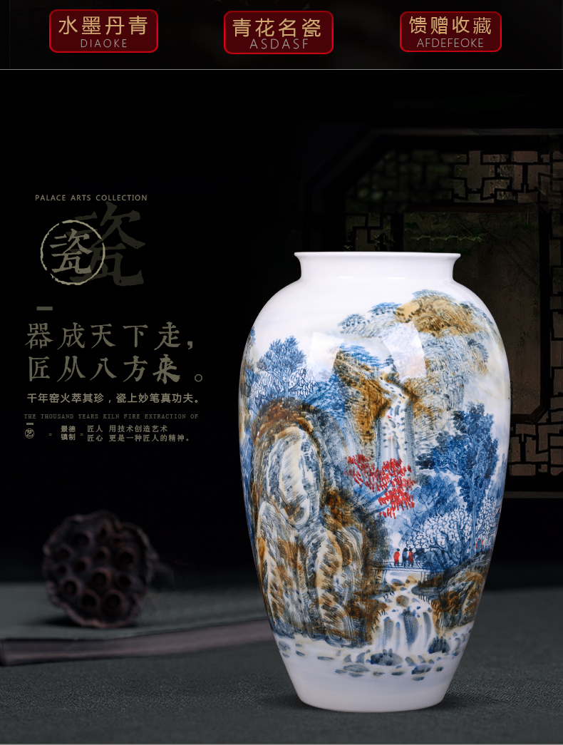 Jingdezhen ceramics master hand painted blue and white porcelain vases, flower arrangement large study of new Chinese style office furnishing articles