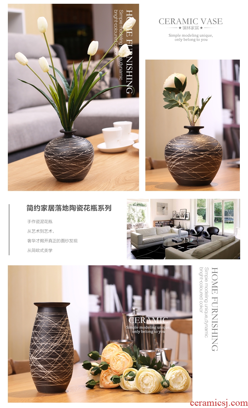 Contemporary and contracted sitting room Nordic home decoration ceramic vase furnishing articles new Chinese style coarse pottery flower vase