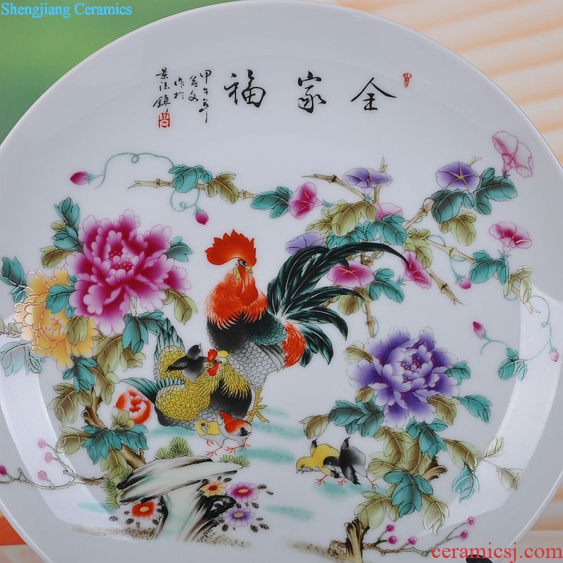 Jingdezhen ceramics family three-piece vase plates modern household adornment handicraft furnishing articles