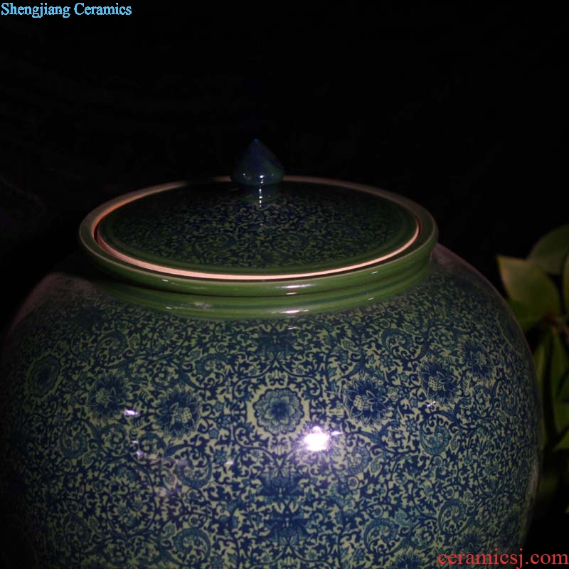 Jingdezhen circular archaize 45 kg 100 jins green blue small storage tank is full of practical tea pot