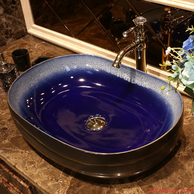 JingYan Europe type restoring ancient ways is the stage basin to jingdezhen ceramic lavatory oval face basin art on the sink
