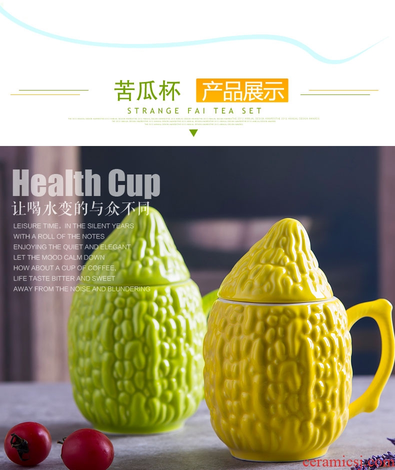 Creative personality trend ceramic cup of milk coffee lovers mugs lovely office balsam pear water in a cup