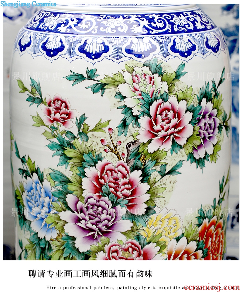 Jingdezhen ceramics blooming flowers big vase peony hotel home sitting room adornment landing porch place
