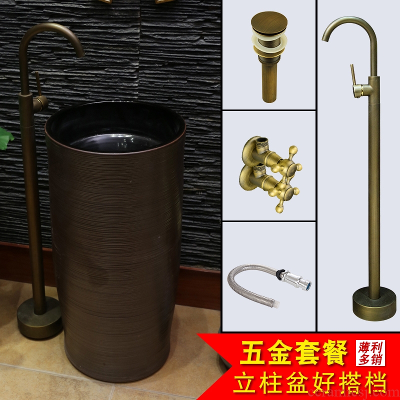 JingYan retro pillar basin bathroom ceramic lavabo one-piece basin vertical pillar type lavatory washing hands