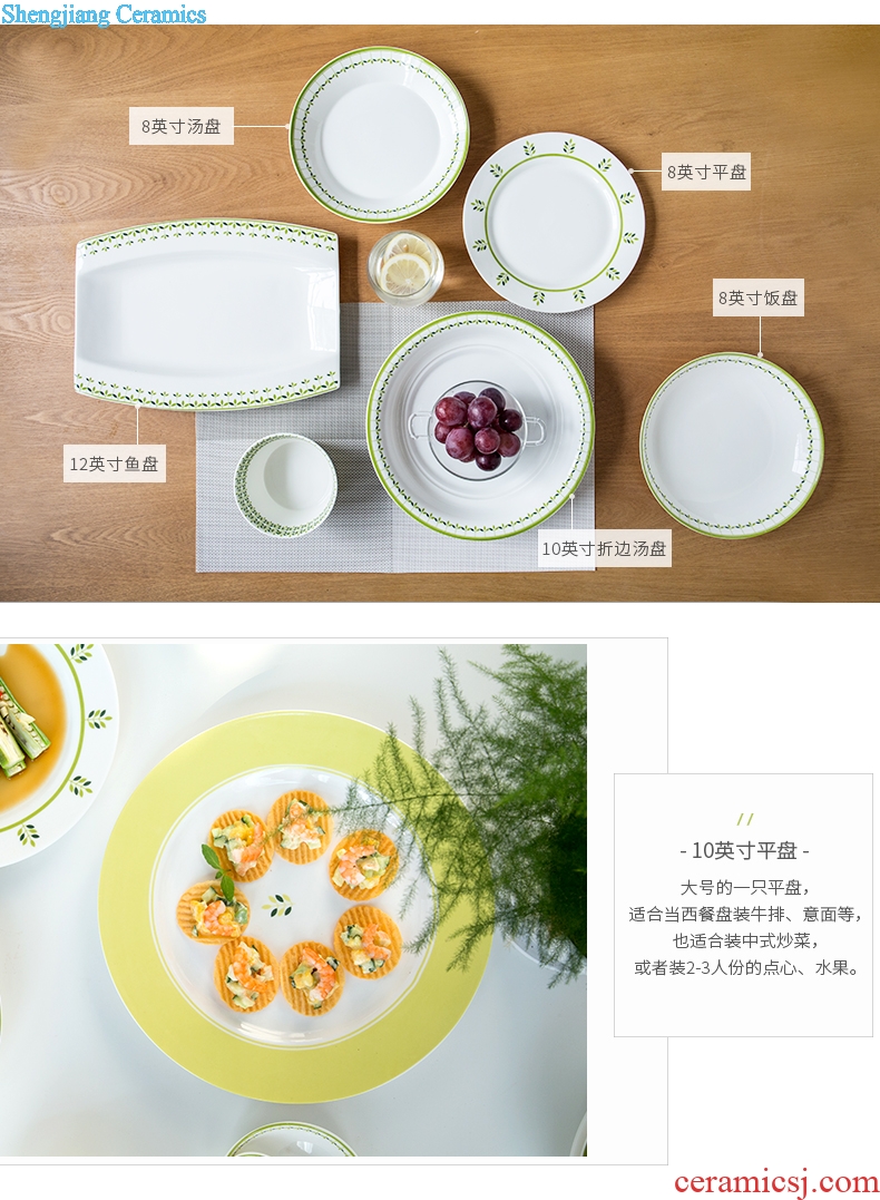 Ijarl million jia creative Chinese tableware ceramics plate flat tray plates steak household food dish dish of green