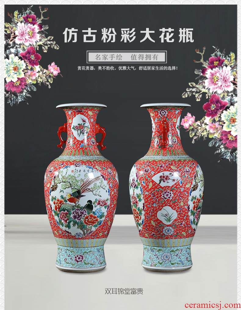 Jingdezhen ceramics antique hand-painted ears of large vase gift collection living room TV cabinet decorative furnishing articles