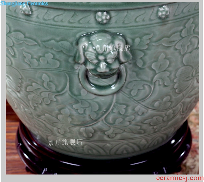 Jingdezhen ceramics shadow carving green brocade carp goldfish bowl lotus cylinder branch LianHe flower tortoise cylinder aquarium