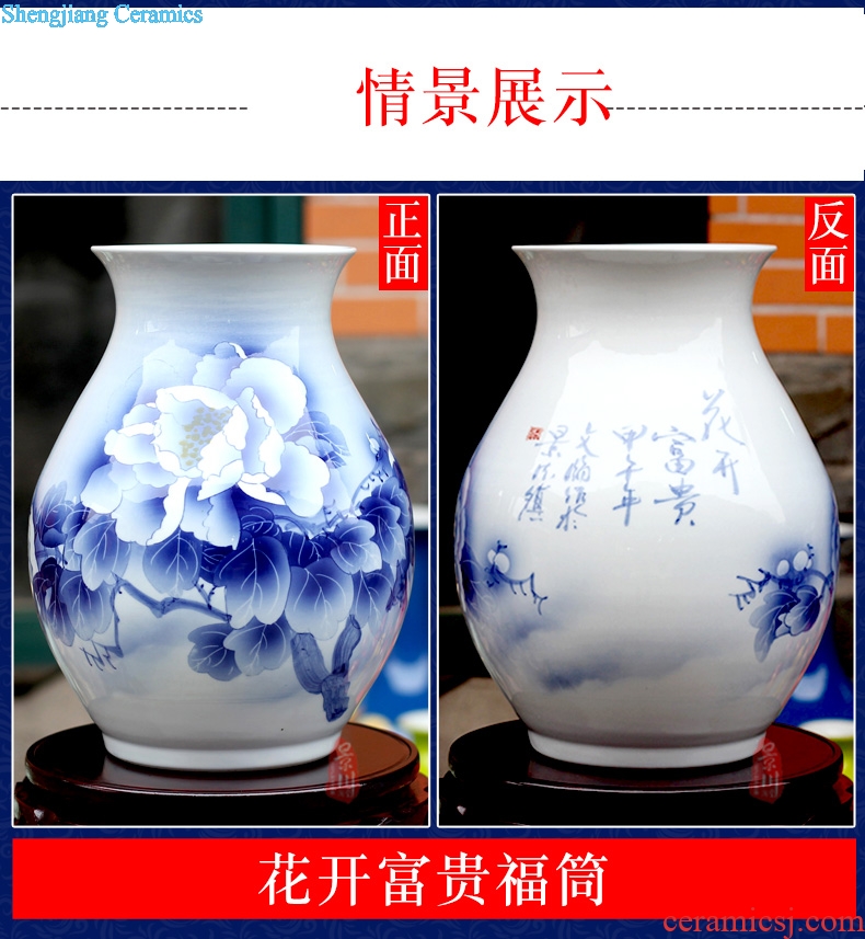 Blue and white peony vases Wu Wenhan hand-painted gourd floret bottle of jingdezhen ceramics mesa adornment furnishing articles in the living room