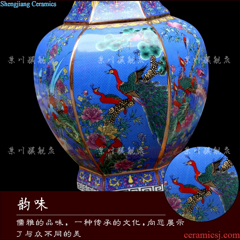 Jingdezhen pastel colored enamel porcelain painting of flowers and gold blue vase household flower arranging archaize sitting room mesa furnishing articles