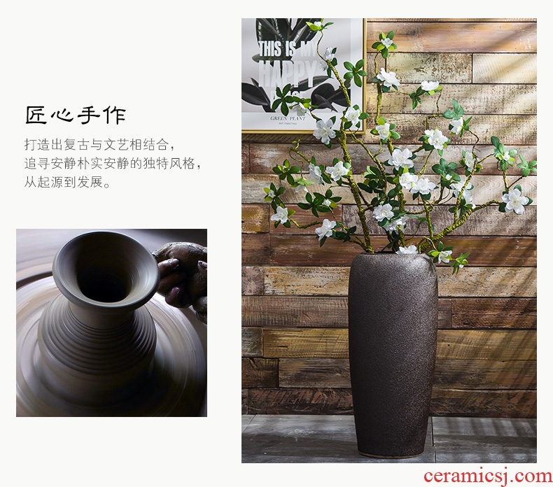 Jingdezhen vintage vase manual coarse landing some ceramic pot sitting room dry flower flower implement hotel big flowerpot flower arranging furnishing articles