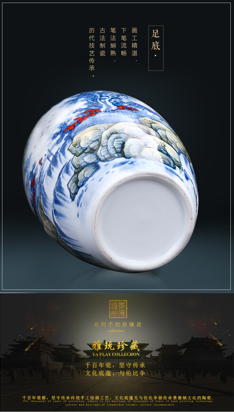 Master of jingdezhen ceramics hand-painted antique flower arranging large Chinese blue and white porcelain vase in the sitting room porch place