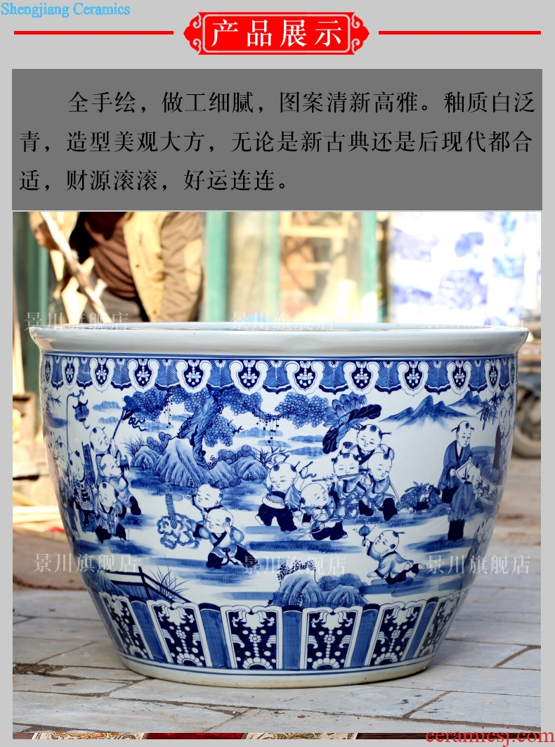 Jingdezhen ceramics aquarium antique hand-painted porcelain the lad tortoise water lily cylinder large sitting room courtyard wind water tanks