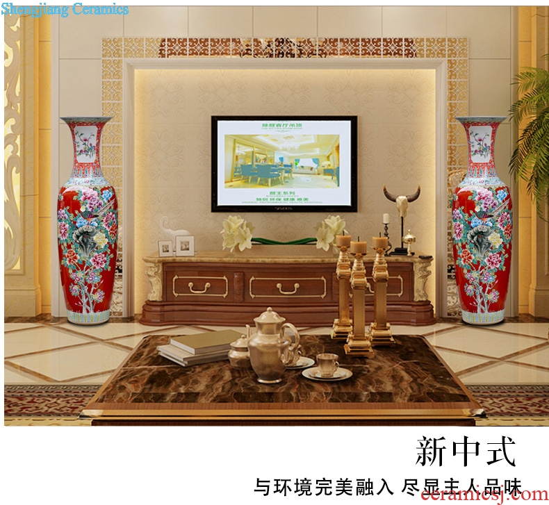 Chinese red hand-painted golden pheasant vase peony flower arranging landing big jingdezhen ceramic guest modern Chinese style household furnishing articles