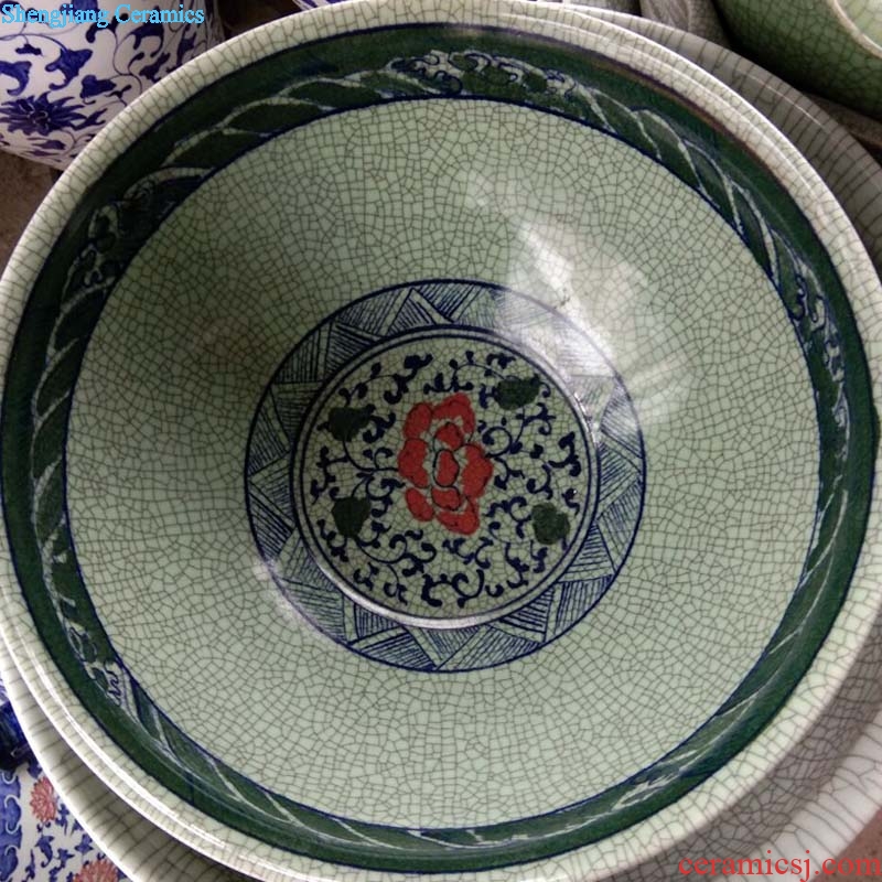 Archaize classic blue and white porcelain bowl bowl aquarium of crack large bowl of classical high-grade flower pot