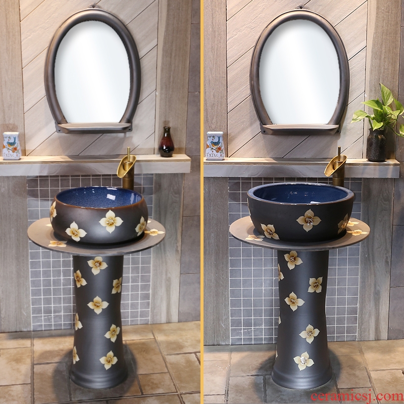 Pillar JingYan pearl flower art basin of Chinese style restoring ancient ways is a whole sink basin floor archaize ceramic lavatory