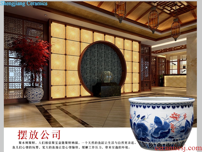 Hand painted lotus goldfish bowl of jingdezhen ceramic turtle cylinder courtyard sitting room hotel lobby floor big furnishing articles