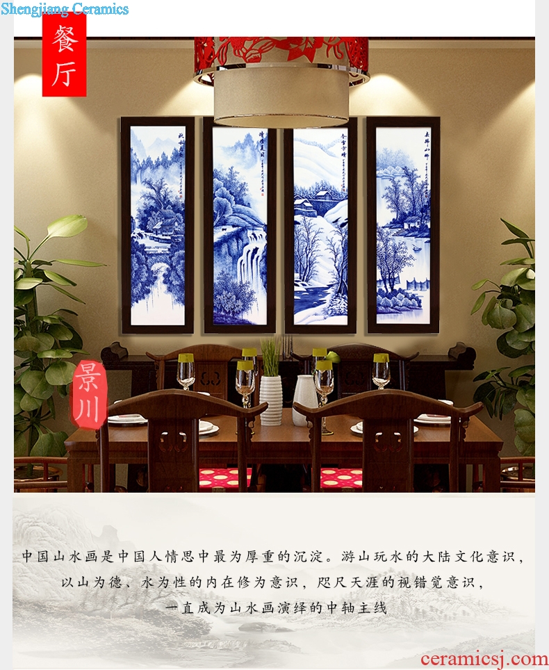 Hand-painted ceramic painting jingdezhen blue and white porcelain of chun xiaqiu winter hang a picture to the sitting room four screen adornment porcelain plate painting background