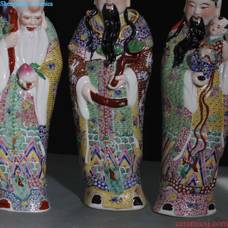 Jingdezhen 40 cm high sculpture porcelain color samsung furnishing articles fu lu shou samsung auspicious porcelain