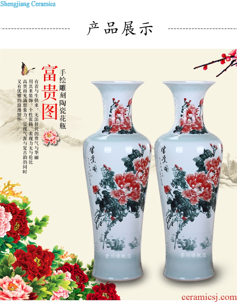 Jingdezhen ceramics landing big vase hand carved harbinger figure sitting room be born the sitting room to live in a large place