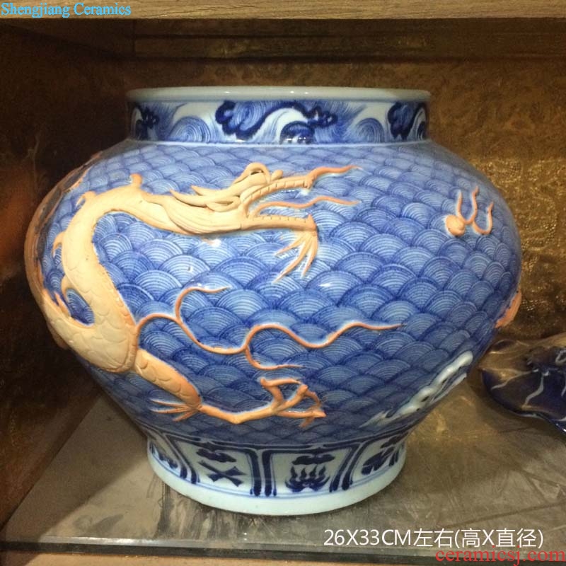 Jingdezhen hand-painted ceramic cover pot antique blue-and-white yuan blue and white three claw dragon big cans ceramic furnishings furnishing articles