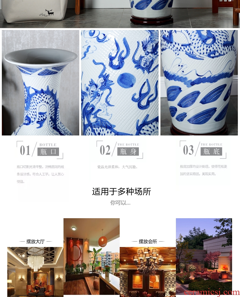 Jingdezhen porcelain craft sculpture dragon ceramic vase of large sitting room hotel home decoration handicraft furnishing articles