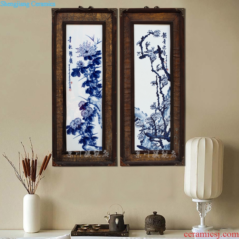 Jingdezhen blue and white porcelain is hand painted porcelain plate painting ceramic is hanged to draw four screen sitting room household act the role ofing is tasted furnishing articles
