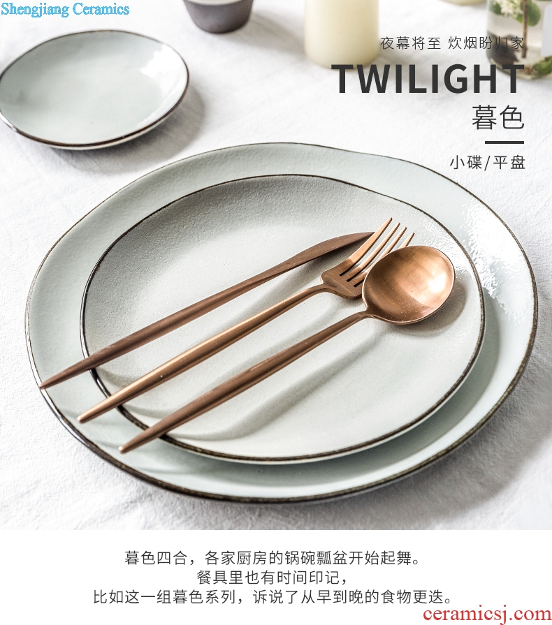 Million jia household ceramic dish dish plate microwave flat light of dishes all the western food steak plate of the twilight